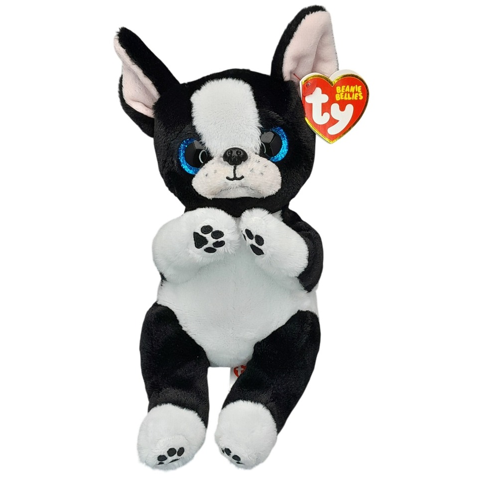 Ty Beanie Bellies Tink Boston Terrier Dog Plush Black White Glitter Eyes NWT